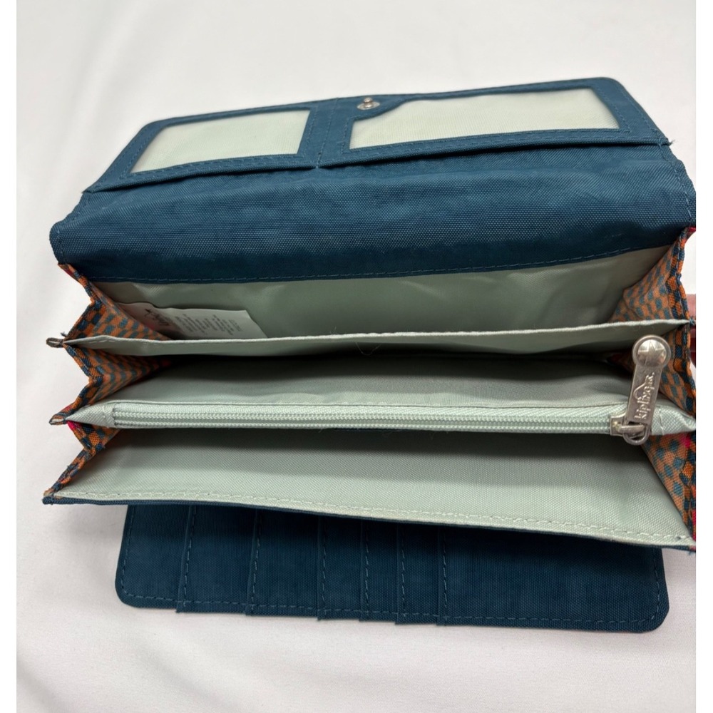 Kipling Brownie Organizer Wallet Trifold 7.5" x 4" Brown Blue‎ Checkerboard - Picture 7 of 10